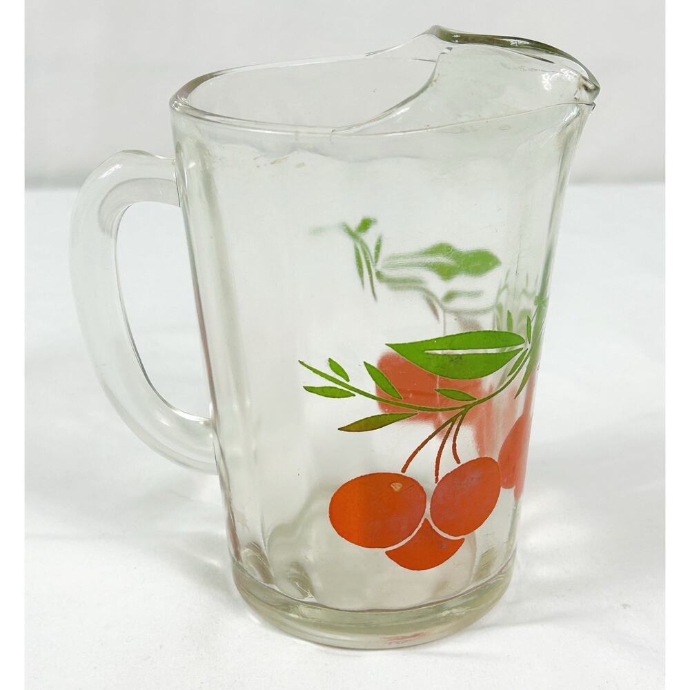 Vintage Mid-Century Paneled Glass Cherry Tomato Juice Pitcher 28 oz 6.75" Tall